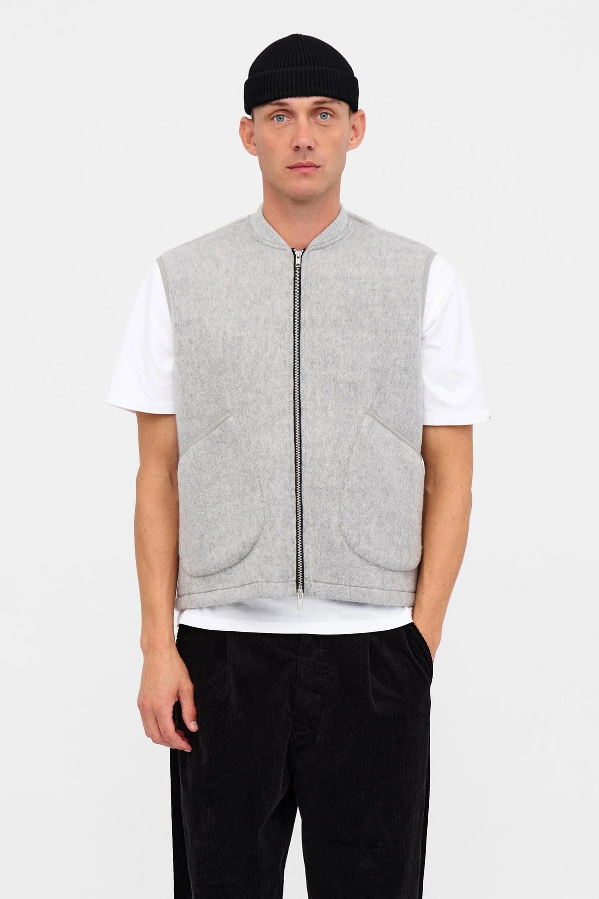 Anerkjendt Akrobin Boiled Wool Gilet- Light Grey Mel