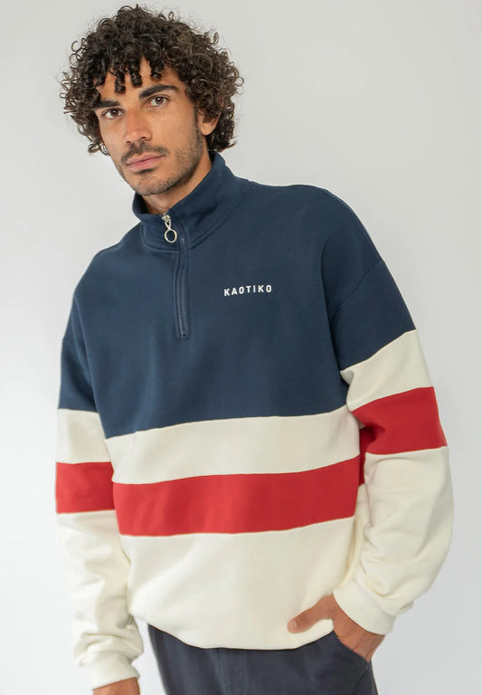 Kaotiko Crew Zipper Carter- Ivory/Blue/Salsa
