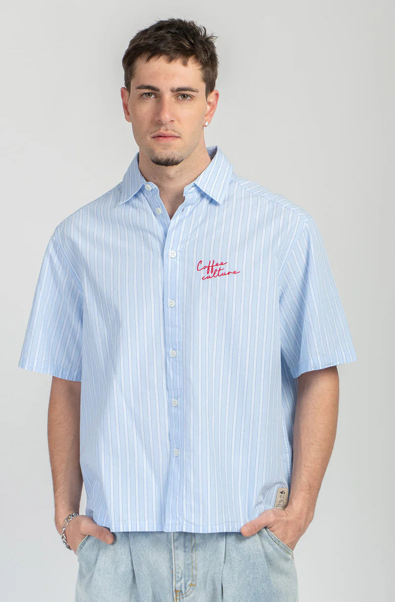 Kaotiko Coffee Culture Shirt Blue/White Stripes
