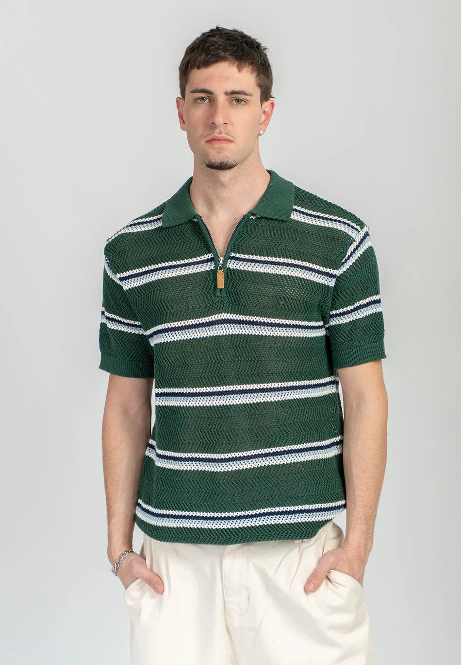 Kaotiko Enzo Green Striped Polo Shirt