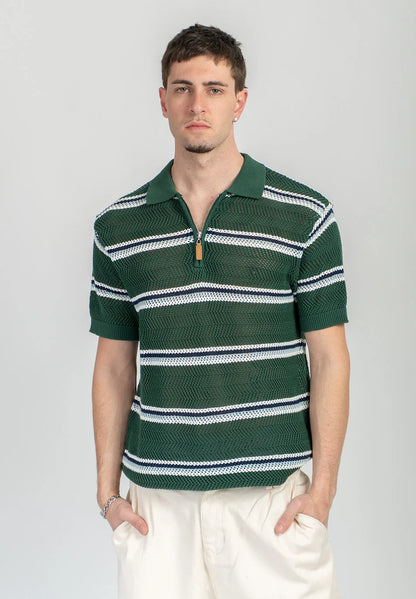 Kaotiko Enzo Green Striped Polo Shirt