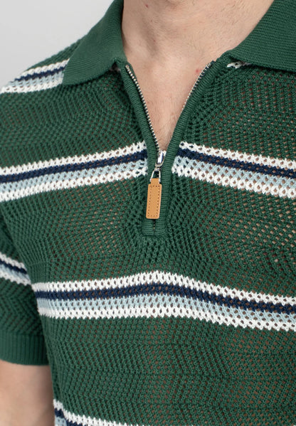 Kaotiko Enzo Green Striped Polo Shirt